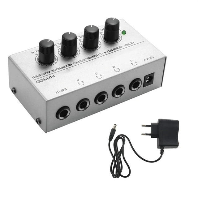 4 Channels Mini Headphone Amplifier HA400 Ultra-Compact Stereo Audio Amplifier With Power Adapter 10MHz Earphone Amp for Music ,Home Audio Amplifier
