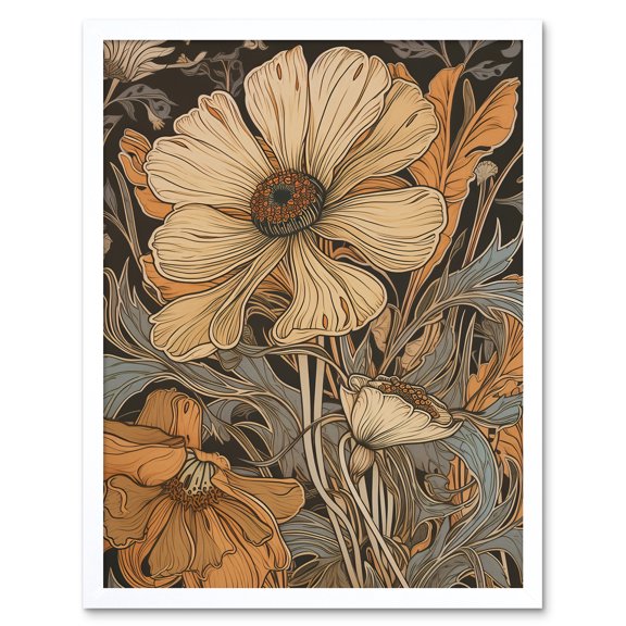 Spring Wildflowers Pastel Colour Illustration Art Print Framed Poster Wall Decor 12x16 inch