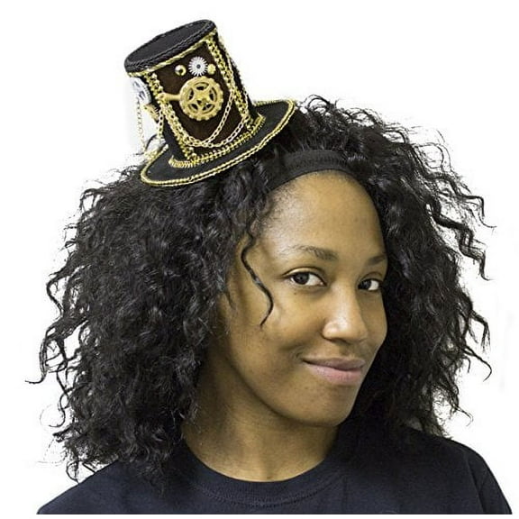 4 Inch Velvet Steampunk Top Hat Hair Clip with Gears and Chains
