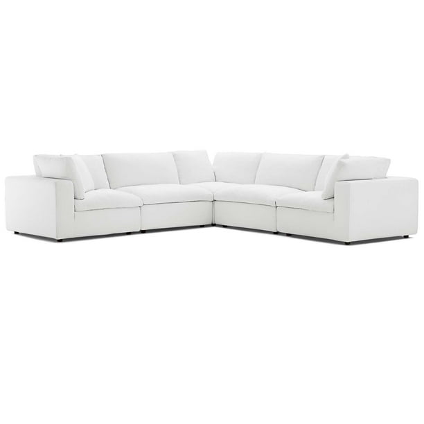 Commix Down Filled Overstuffed 5 Piece Sectional Sofa Set In White Commix Down Filled Overstuffed 5 Piece