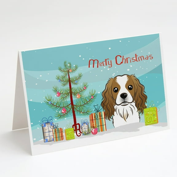 Christmas Tree and Cavalier Spaniel Greeting Cards and Envelopes Pack of 8
