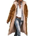 thumbnail image 2 of Dwralegc Long Winter Coats for Women Long Sleeve Thick Oversized Long Puffer Jacket Winter Trendy Full Zip Shearling Coats Heavyweight Hooded Outerwear with Pockets Brown 2XL, 2 of 9