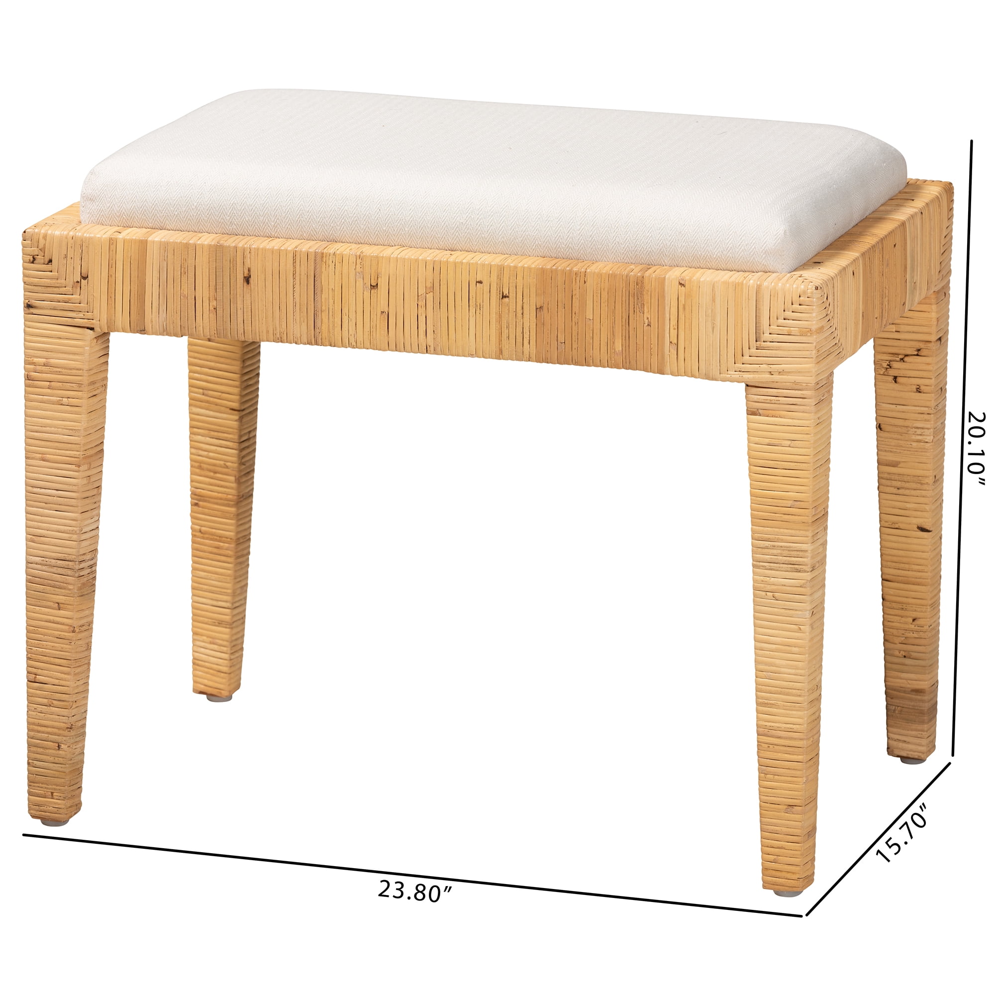 bali & pari Sofia Rattan and Mahogany wood BOHO Ottoman, Natural Brown
