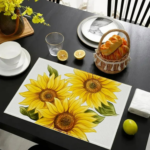 Amzcrzy Kitchen Supplies, Place Mats, Placemat, Eat Mat, Flower Easter Rabbits Table Mats Non-Slip Washable Heat Resistants Place Mats For Kitchen Dining Decor Tray Mat 12 X 18 Inch 4pcs A placemat