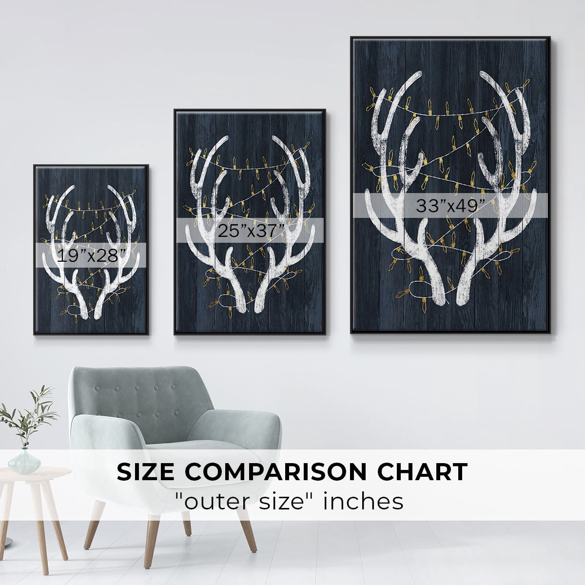 Antlers & Lights - Framed Gallery Wrapped Holiday Canvas - 25 x 37 - Black Frame