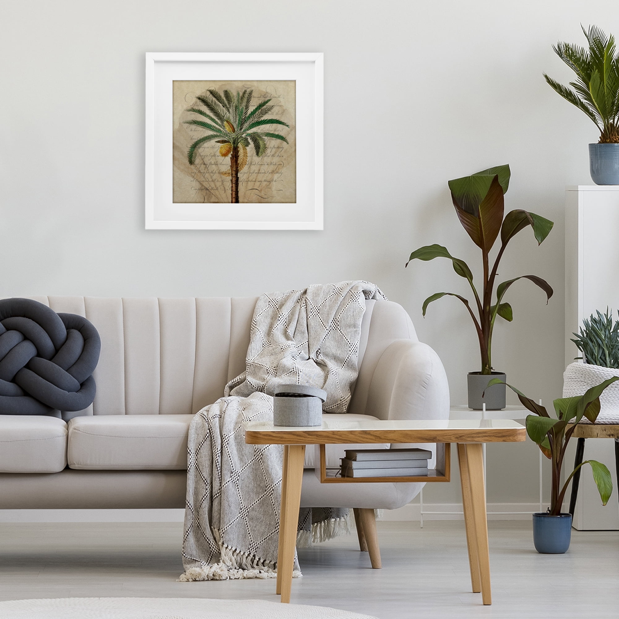 Stupell Industries Vintage Subdued Palm White Framed Print Under Glass, design by Steve Hunziker