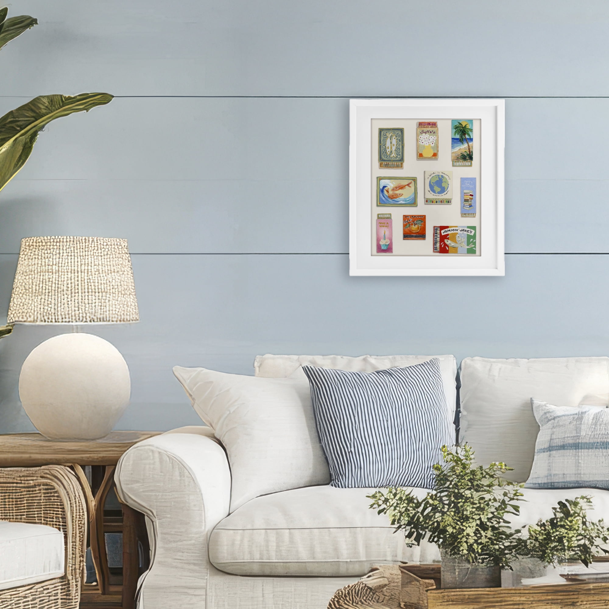 Stupell Industries World Matchbox Collection White Framed Print Under Glass, design by Lanie Loreth