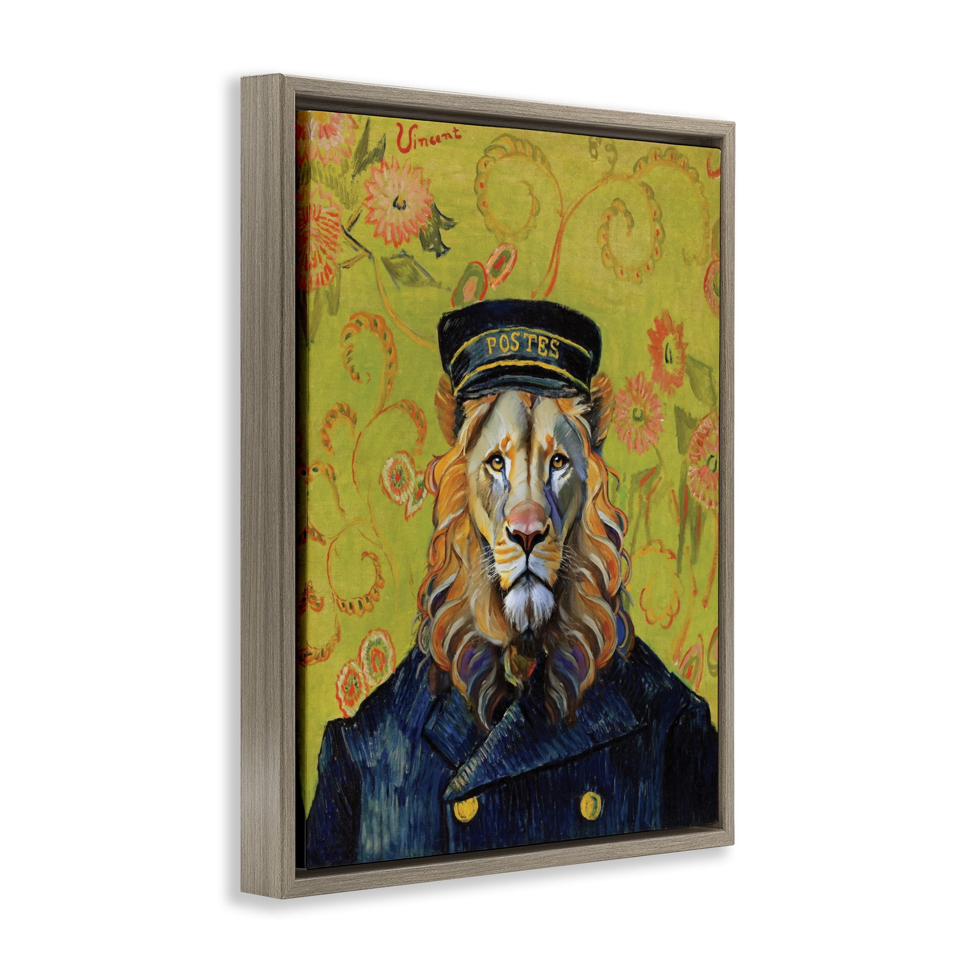 Stupell Industries French Lion Postmaster Brown Framed Floater Canvas Wall Art, design by Grotto Studios