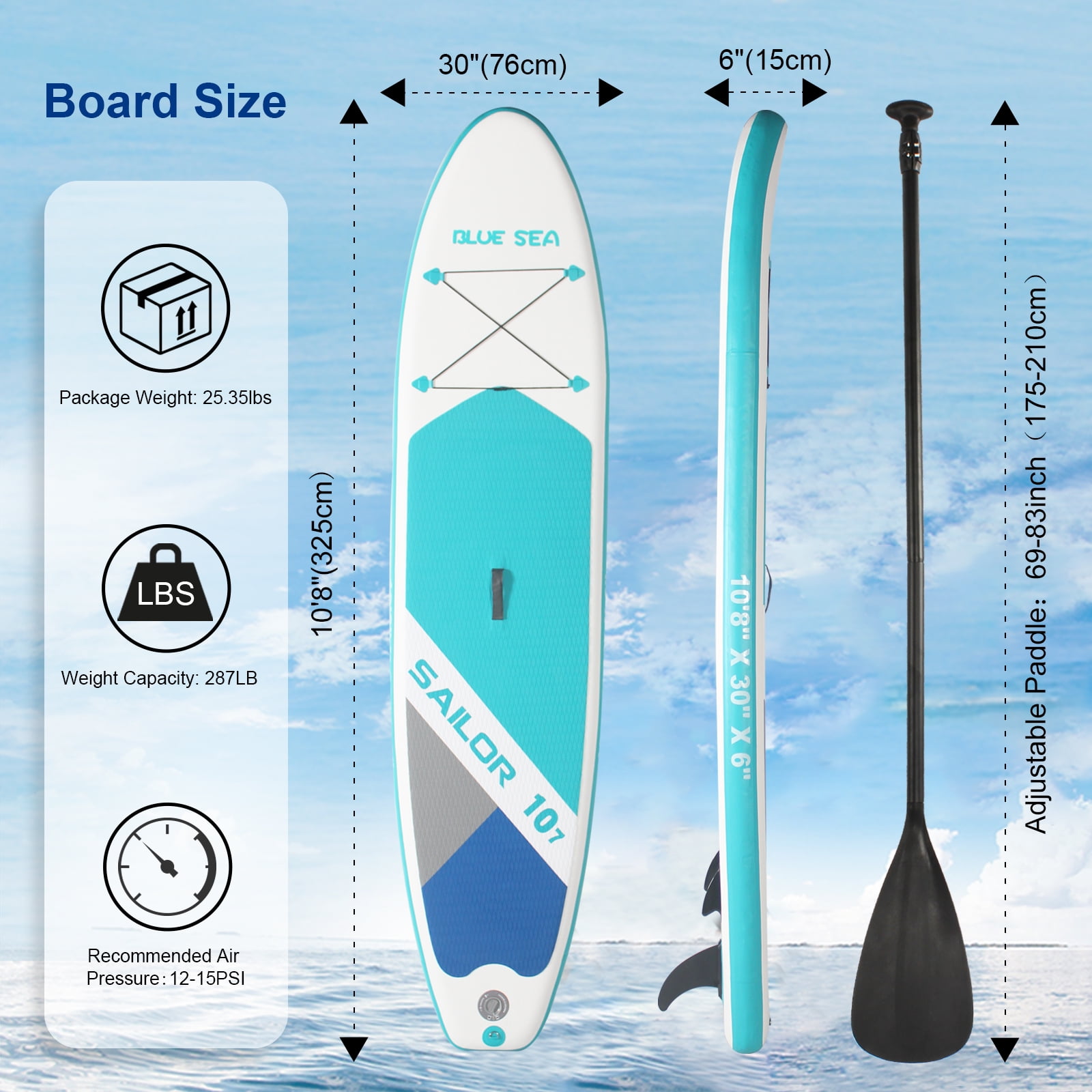 OZVMZQ 10'8'' Inflatable Stand up Paddle Board, Extra Wide SUP, with Premium Accessories, Waterproof Dry Bag, Hand Pump, for Yoga Fishing