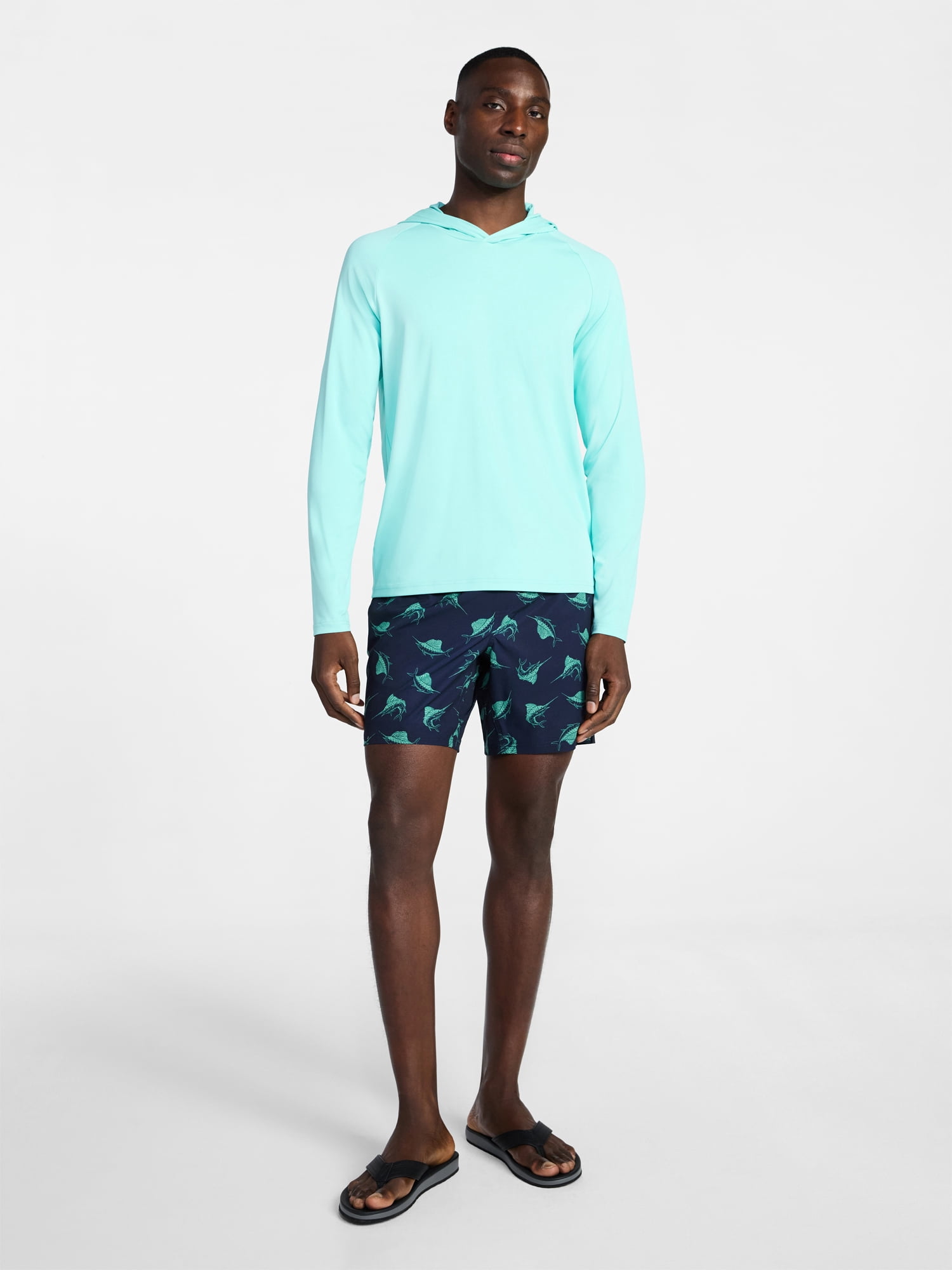 George Men's and Big Men's Hooded Sun Shirt with Long Sleeves, UPF 50+, Sizes S-3XL