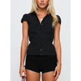 thumbnail image 4 of Women Y2K Lapel Cap‑Sleeve Button‑Down Crop Blouse, Ruched‑Front Tie‑Back Slim‑Fit Vintage Going‑Out Summer Top, 4 of 10