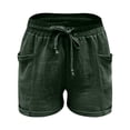 thumbnail image 7 of vigerkar Summer Cotton Linen Shorts for Women Elastic High Waist Casual Solid Lightweight Shorts Drawstring Comfy Short Pants with Pockets AG, M, 7 of 7
