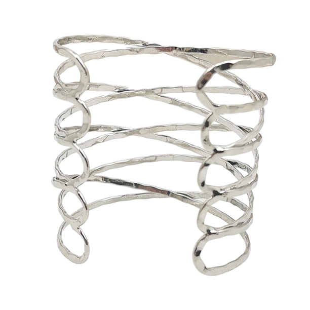 Conjunto de brazaletes ajustables para el brazo, estilo minimalista, de metal y estilo punk. Plata F