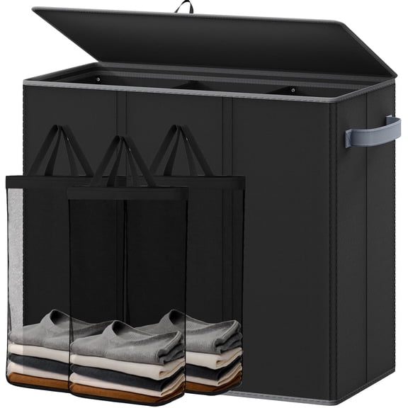 180L Laundry Hamper 3 Section, Large with Lid, Dirty Clothes Hampers Handles, Basket Organizer for Laundry, Bedroom, Bathroom, Sorter Baskets,