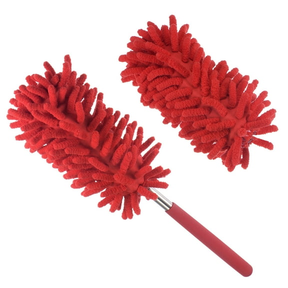 Uxcell Cleaning Duster, 11" to 31" Extendable Chenille Brush with Replaceable Head, Red 1 Set