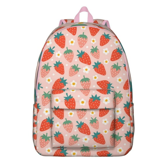 Pink Strawberry Plants Fruit Backpack for School,Cute School Bag,Schoolbag with Adjustable Shoulder Straps & Padded Back,15.7"x11.8"x5.5"
