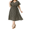 thumbnail image 2 of GRACE & GRANDEUR Women's Plus Size Floral Dress Boho Chiffon V Neck Short Sleeves Smocked Waist Summer Midi Dresses 4X Black, 2 of 6