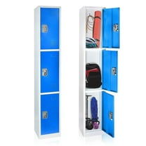 AdirOffice Large School Locker with 3 Doors 3 Hooks Storage Locker for Garage Storage - Office Storage Lockers, (3 Door, Blue)
