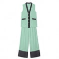 thumbnail image 5 of Cutuoiiu Women's Cotton Linen Two-Piece Set Sleeveless V-Neck Vest Top and Wide Leg Pants with Pockets Gift, 5 of 9