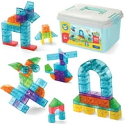 Play Brainy 101 Pieces Magnetic Cubes for Kids - 3D Building Cubes Set in Varying Shapes and Colors - Learning Toys for Kids Ages 3 and Up - Storage Box Included