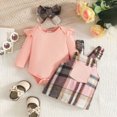thumbnail image 2 of Baby Girl Toddler Girl 2‑Piece Ruffle Romper and Suspender Skirt Set with Headband | Long Sleeve Plaid Overall Dress Fall Winter Spring Daily Wear for Baby Girls Kaprioy Girls Clothes Fall Winter, 2 of 8