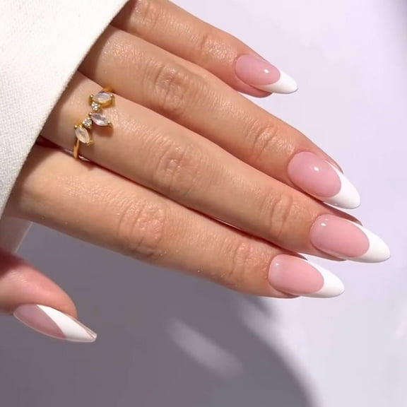 24 Pcs Elegant Artificial Nails French Tip Press On Nails Short Almond Stick On Nails Stylish False Nails for Party