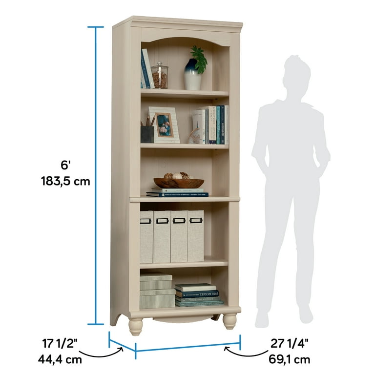 Sauder Harbor View 5 Shelf Bookcase Antiqued White Finish