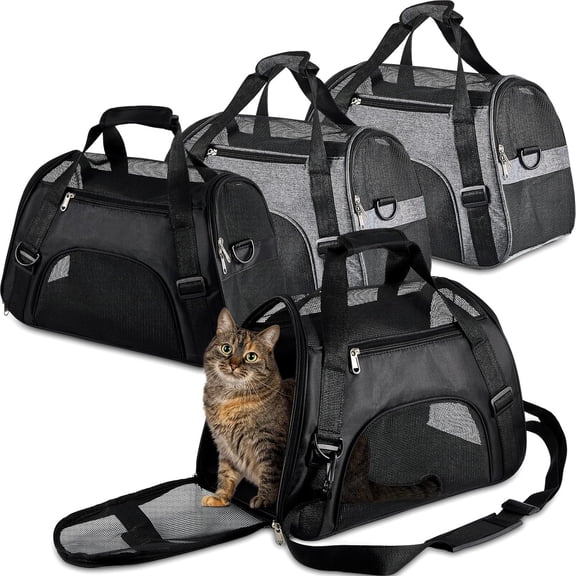 4 Pcs Cat Carrier Soft-Sided Pet Carrying Bag for Cat Under 13 Lbs, 16.9 x 11x 7.5 Inch, Portable Foldable Comfortable Bag for Small Pet Travel(Black, Gray)