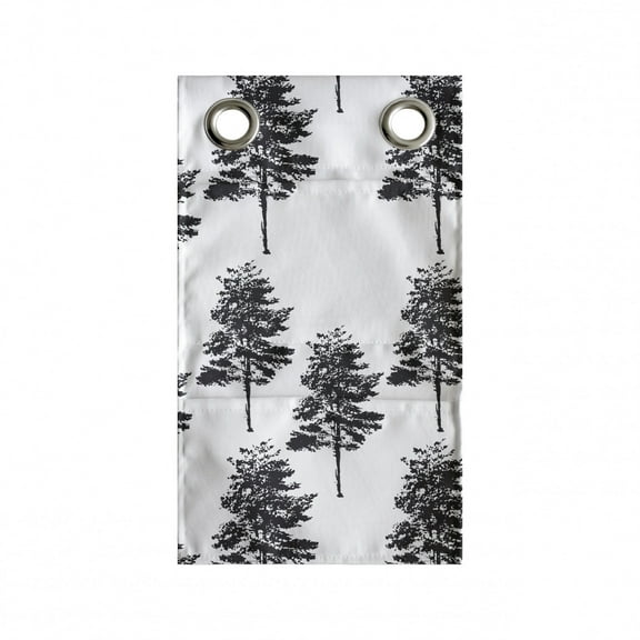 Forest Hanging Pocket Organizer, Repetitive Woodland Trees Drawn by Hand in Monochrome on a Plain Background, Printed Polyester Storage Bag with Pockets, 9" x 16", Charcoal Grey White