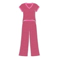 thumbnail image 3 of Two Piece Sets for Women Summer Spring Outfits Color Block Travel Cruise Resort Wear 2026 Beach Vacation Wide Leg Pants Set(Hot Pink,XXXXXXL), 3 of 3