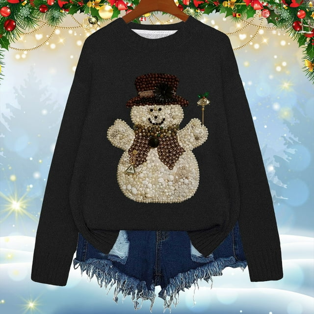 Chandails Grande Taille pour Femmes 2025 Imprimé Graphique Tendance Manches Longues Col Rond Tricot Automne Décontracté Coupe Ample