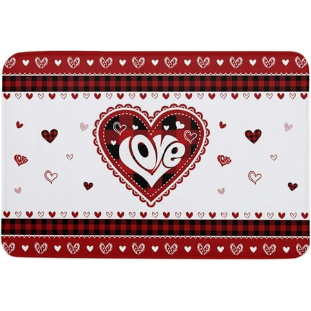 

Valentine s Day Memory Foam Soft Door Mat Indoor Doormatches Absorbent Floor Mat Anti-Skid Welcome Mat for Front Door High Traffic Areas Red Buffalo Plaid White Background 20x32 Inch