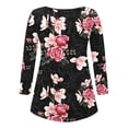 thumbnail image 6 of Henley Tunic Tops for Women Hide Belly Tunic Floral Print Blouse Front Pleated Shirts Long Sleeve Christmas Shirts Tops, 6 of 6