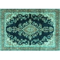 thumbnail image 1 of Ahgly Company Machine Washable Indoor Rectangle Medallion Turquoise Blue Traditional Area Rugs, 7' x 10', 1 of 4