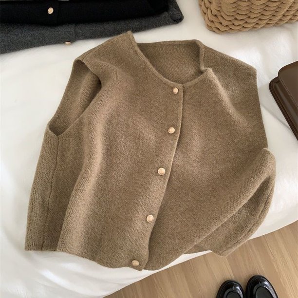 C. Nuevo cárdigan de punto sin mangas para mujer, suéter informal, Tops informales ajustados, moda coreana, Otoño, nuevo
