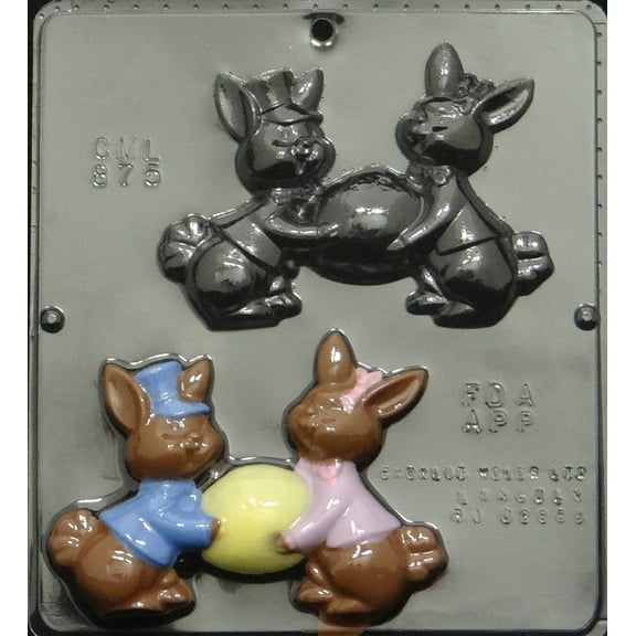 875 Rabbits Holding Egg Chocolate Candy Mold