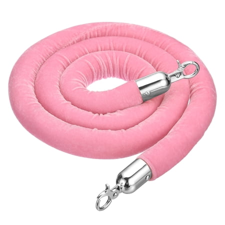 Uxcell 5.9 Feet Pink Velvet Stanchion Rope, Crowd Control Barrier Rope with Snap Hook, Silver
