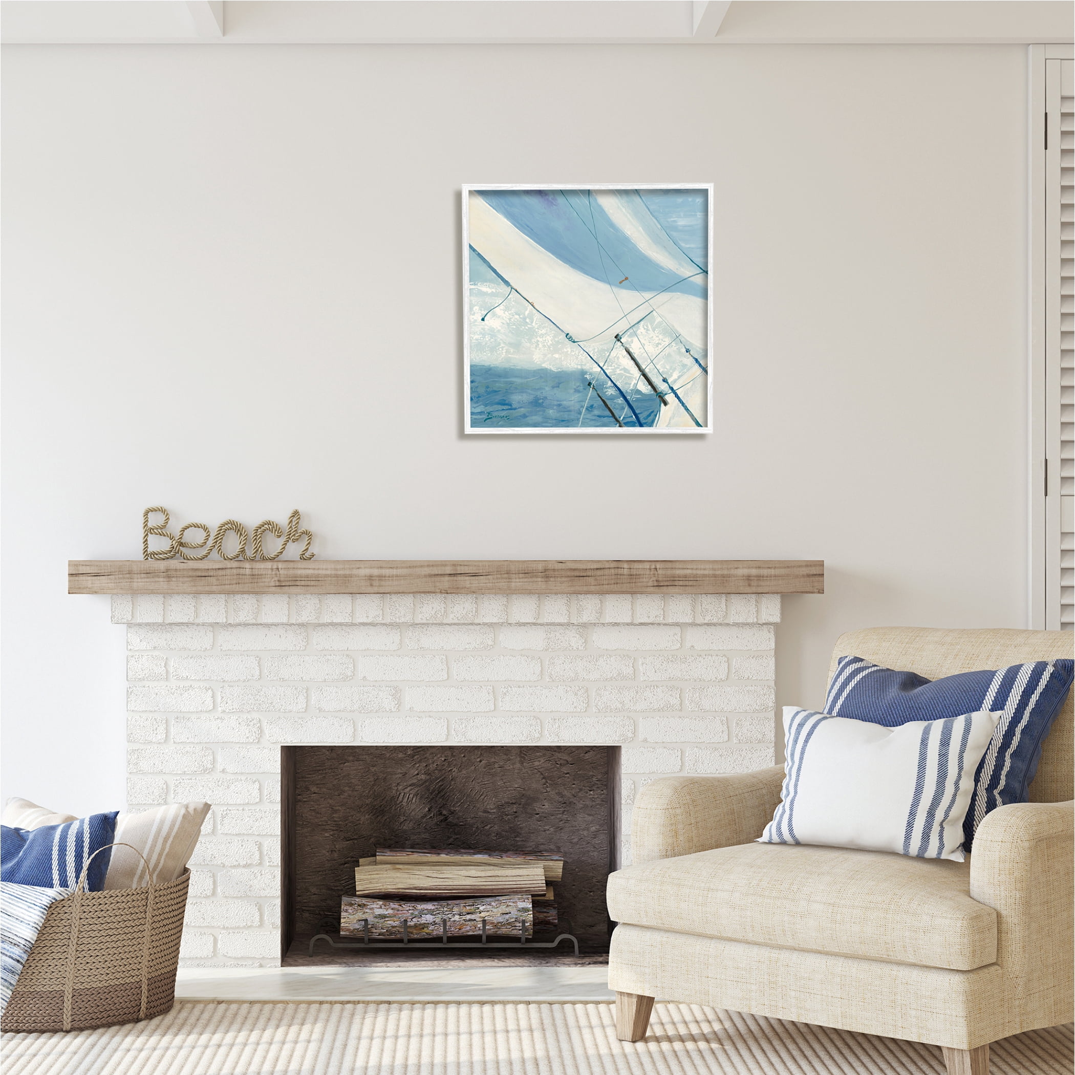 Stupell Industries Sailboat Splashing Waves Transportation Painting White Framed Art Print Wall Art, 24 x 24