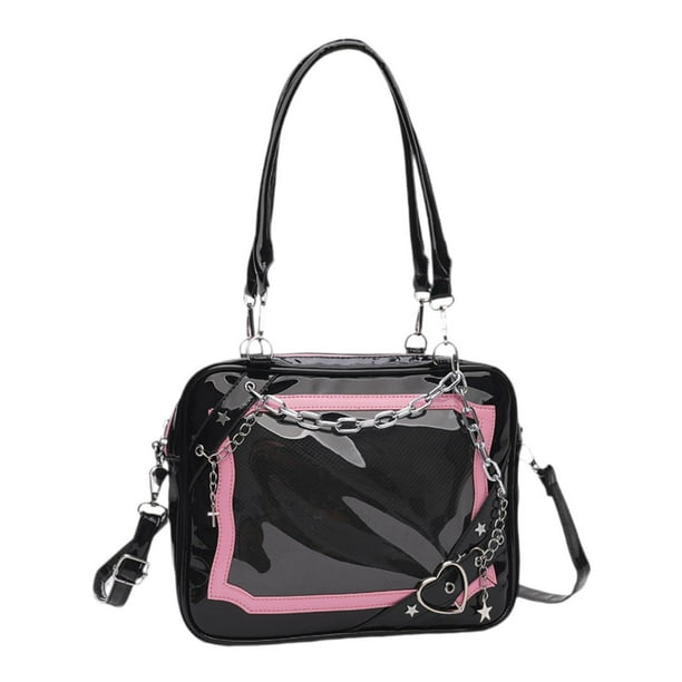 Bolso de hombro para mujer, elegante bolso de viaje, bolso de mano de gran capacidad para viajes al aire libre. negro rosa