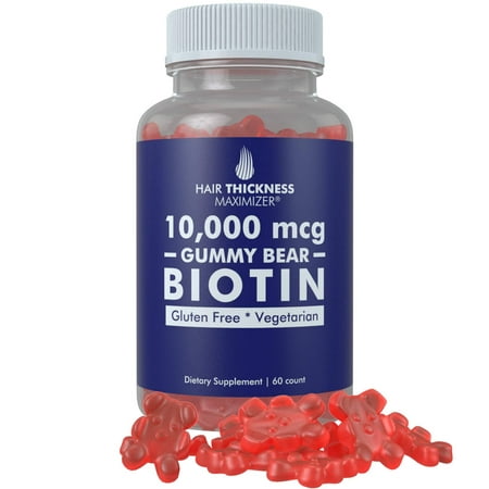 Biotin 10000 mcg Gummies by Hair Thickness Maximizer | Vegetarian, Gluten Free. 10000mcg Natural Gummy Bear Hair Vitamin for Men and Women. Great for Hair Growth, Combats Hair Loss and Thinning Hair