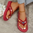 thumbnail image 5 of Domuza Flower Rhinestone Wedge Flip flops For Womens Trendy Summer Boho High Heel Platform Non slip Beach Thong Sandals Crystal Jeweled Sandal Shoes Hot Pink 8（EU-40）, 5 of 6