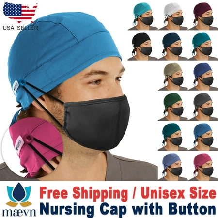 

MAEVN UNISEX DOCTOR NURSE SOLID SCRUB CAP WITH BUTTON FOR MASK [FAST & FREE SHIPPING]