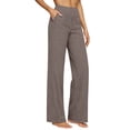 thumbnail image 3 of Women's Casual Straight Leg Yoga Pants, Solid Color High Waisted Tummy Control Elastic Waist Pants, Loose Fit Cotton Linen Blend Versatile Trousers for Daily Wear Khaki S, 3 of 7
