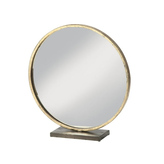 Tripar 16.5" Gold and Clear Brushed Round Tabletop Vanity Mirror