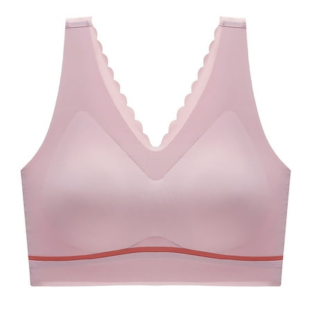 

DORKASM V Neck Everyday Bralettes for Women Plus Size Wireless Padded Bra with Strap Pink XL