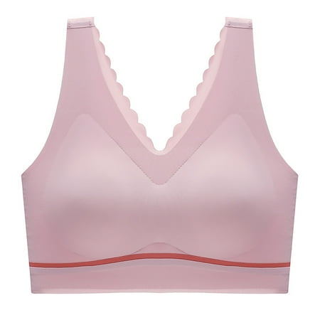 

DORKASM V Neck Everyday Bralettes for Women Plus Size Wireless Padded Bra with Strap Pink XL