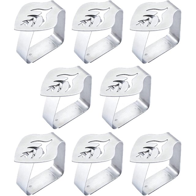 Pinza de mantel de acero inoxidable, 8 piezas, abrazaderas de diseño de hojas, clips ajustables para picnic Feliz Sencillez