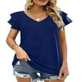 thumbnail image 2 of CHOK Womens Tops Summer Double Ruffle Short Sleeve V-Neck Casual Blouses  Colorful Leaves-L(US 12-14), 2 of 5