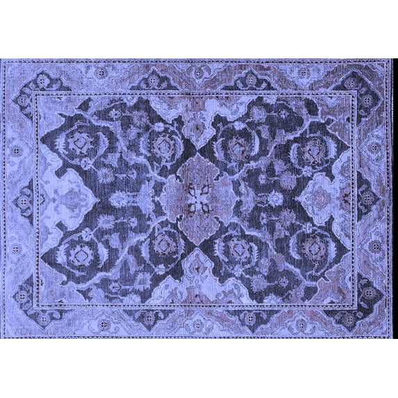Ahgly Company Machine Washable Indoor Rectangle Oriental Blue Traditional Area Rugs, 8' x 12'