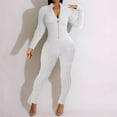 thumbnail image 2 of SMihono Bubble Texture Workout Jumpsuit for Women Zip Up Stand Collar Bodycon Romper Fashion Sexy One Piece Long Bodysuit White 4, 2 of 6